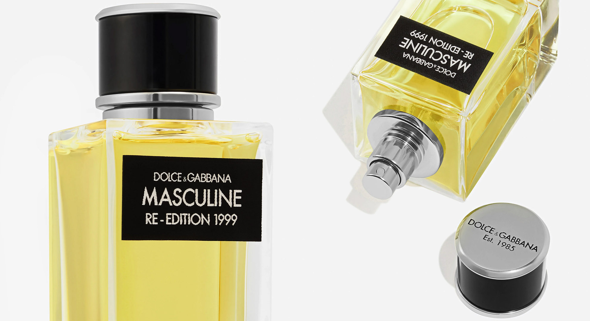 Dolce & Gabbana Masculine Re-Edition 1999 Eau de Parfum flakon z czarną etykietą i srebrnym haftem