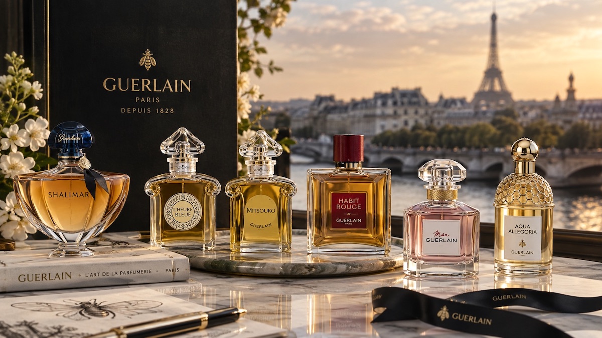 Guerlain - perfumy i kolekcje zapachowe Perfumy Guerlain - flakony i materiały związane z kolekcjami Shalimar, L’Heure Bleue i Aqua Allegoria