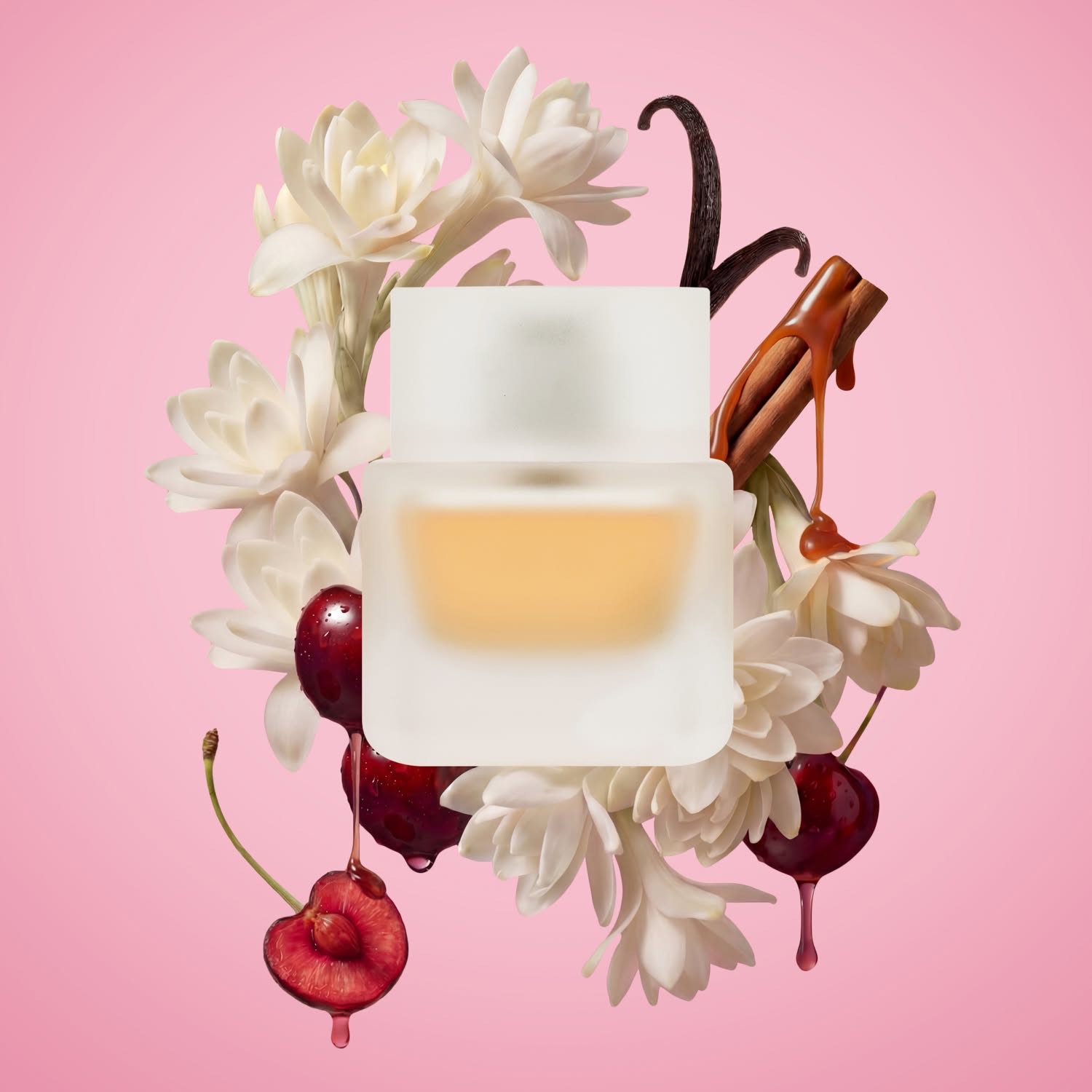 Huda Beauty Easy Bake Intense - profil i nuty zapachowe Nuty zapachowe Huda Beauty Easy Bake Intense - dzika wiśnia, białe kwiaty, kora cynamonu, karmelowe mleko i wanilia Bourbon