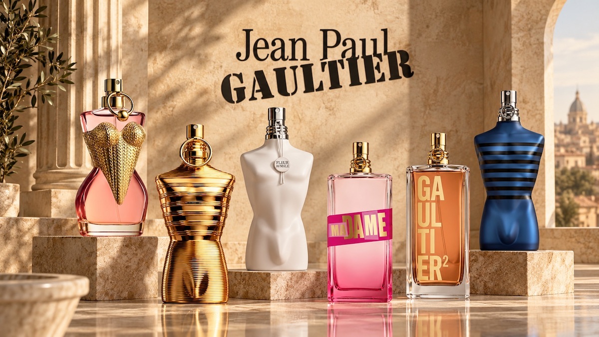 Perfumy Jean Paul Gaultier - flakony i materiały związane z kolekcjami Classique, Le Male i Scandal