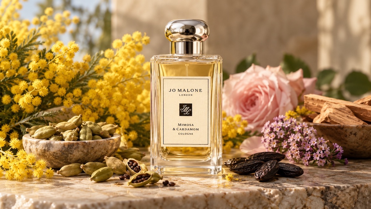 Jo Malone London Mimosa & Cardamom Cologne przedstawia kardamon w kompozycji kwiatowo-przyprawowej
