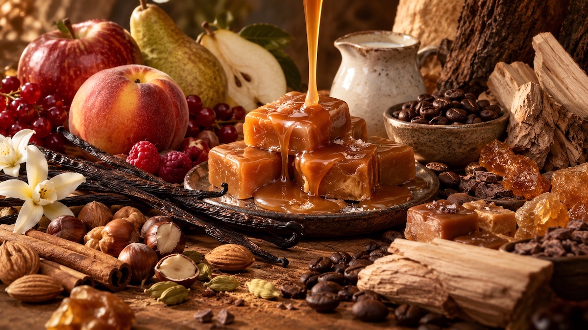 Karmel w kompozycjach gourmand z wanilią, kawą, kakao, orzechami i nutami owocowymi