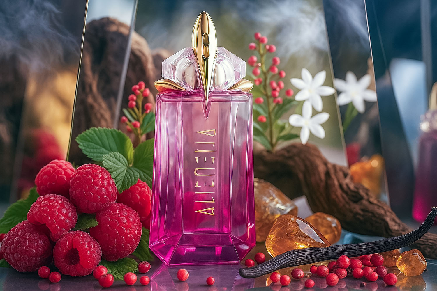 Mugler Alien Pulp Eau de Parfum Fruitée - kwiatowo-owocowe perfumy z maliną, jaśminem, piżmem i kaszmeranem