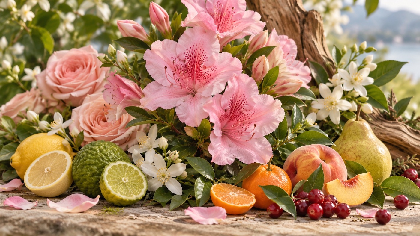 Azalia w kompozycjach kwiatowych, cytrusowych i owocowych Azalia w perfumerii z różą, jaśminem, kwiatem pomarańczy, cytrusami, gruszką, brzoskwinią i żurawiną