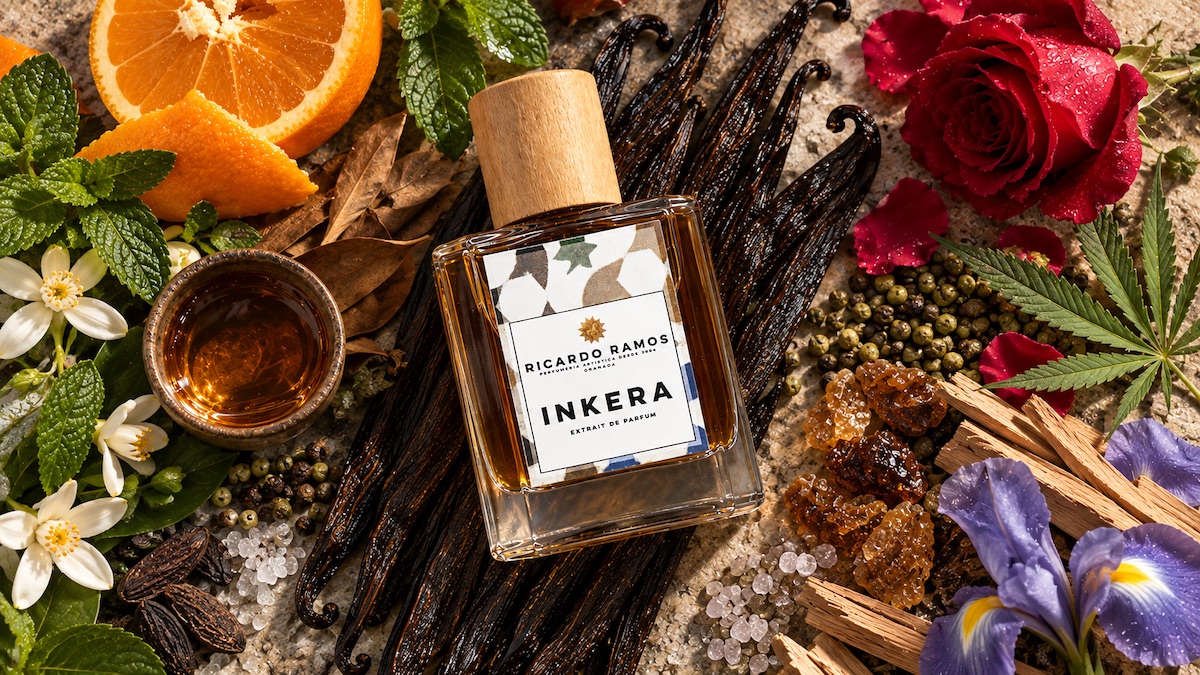Piramida zapachowa Ricardo Ramos Inkera Extrait de Parfum z Viche, gorzką pomarańczą, miętą, kolumbijską wanilią, Pipilongo, różą, irysem, balsamem Tolu, drzewem sandałowym i cedrem